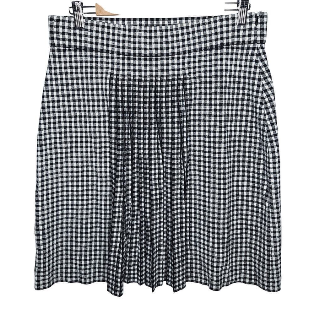 Akris Punto Gingham Plaid Pleated Skirt US 10 Career Fall Business Academia